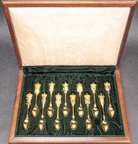 Igor Carl Faberge 24k Gold Vermeil Sterling Silver "The Jeweled Crowns" Spoon Collection