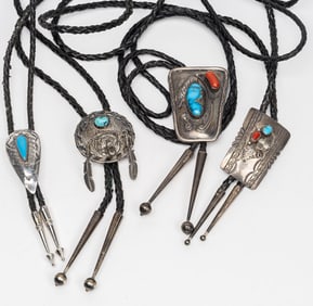 Navajo Native American Sterling Silver Bolo Neck Tie Collection Signed Oliver Lloyd Bennett Jean