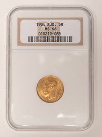 Russia Empire 1904 5 Rouble Uncirculated Gold Coin MS66 NGC Nicholas II Last Tsar