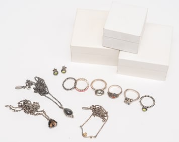 Pandora Sterling Silver Jewelry Collection Earrings Ring Necklace Diamond Peridot Chalcedony etc