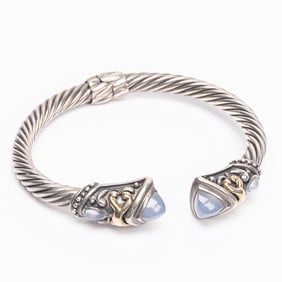 David Yurman 14k Gold & Sterling Silver Moonstone Cuff Bracelet