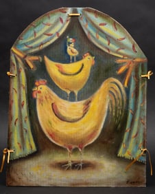 Esau Andrade ( Mexico b. 1963) Chicken Column Folk Art Oil on Board