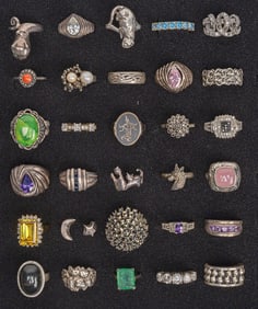 Large Sterling Silver Jewelry Ring Collection 30 Rings