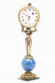 18th c. Fusee English Pocket Watch / 19th c. Atlas Clock Silver Lapis Lazul