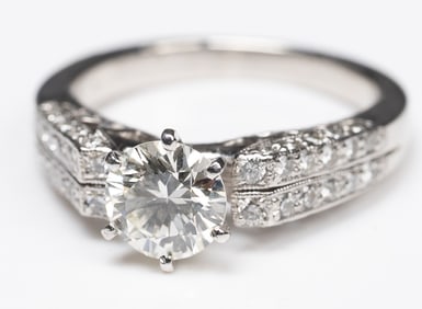 Platinum & Mine Diamond Engagement Ring 1.04ct Centerstone