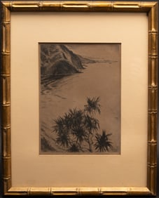 Huc Mazelet Luquiens ( America 1881-1961) Hawaiian Coastal View Etching Signed