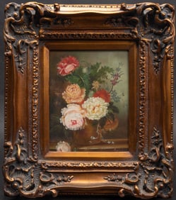 20th c. R Amini Flemish Still Life Oil on Canvas