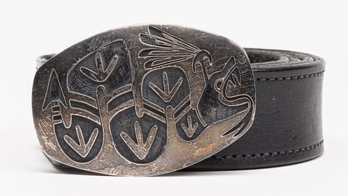 Philip Honanie (1950–2017) Hopi Native American Vintage Sterling Silver Serpent Motif Buckle