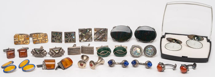 Sterling Silver Gemstone Cufflinks Collection Mexico Malachite Lapis Lazuli Amber etc