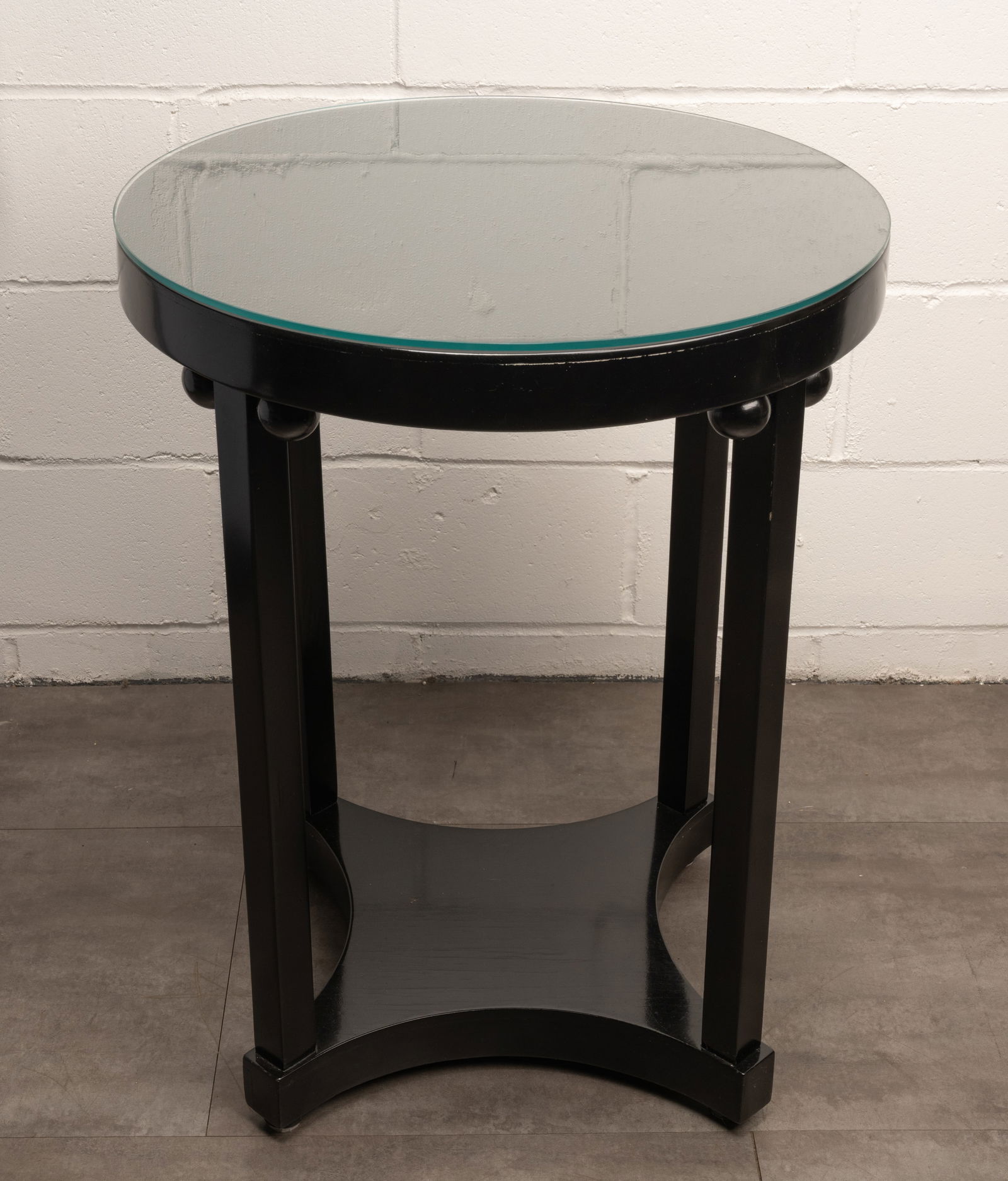 Art Deco Ebonized Wood & Glass Round Side Table (1 of 10)