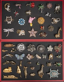 Large Costume Jewelry Brooch Collection Signed