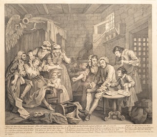 18th c. William Hogarth Prison Scene "A Rake's Progress" Engraving