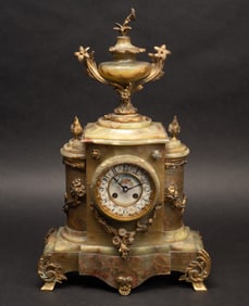 19th c. Vincenti & Cie French Onyx Ormolu Mantel Clock