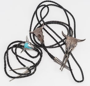 Navajo Native American Bison Buffalo Skull Sterling Silver Bolo Neck Tie Collection