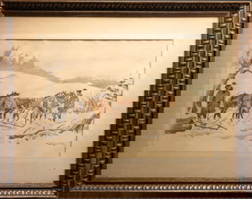 Karol Kossak ( Poland 1896-1975) Winter Equestrian Scene Watercolor