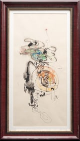 Abstract Composition Mix Media Watercolor & Ink Joan Miro Style