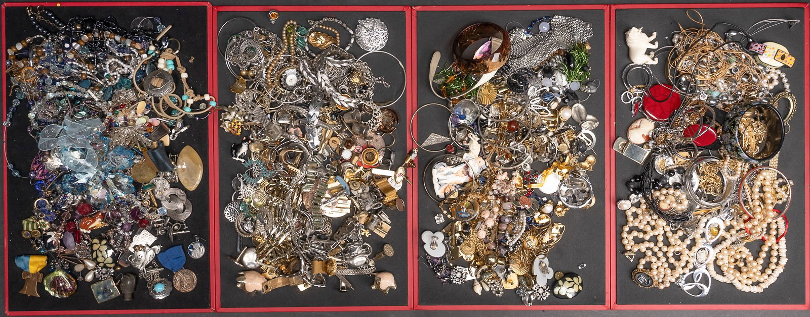 Large Unsearched Costume Jewelry Lot: Large Costume Jewelry Unsearched Lot May Comprising Necklaces Bracelets Bangles Rings Pins Brooches Earrings Cufflinks Women's Costume etc Some Items May Need Repair While Some Will Not We Cannot Answ