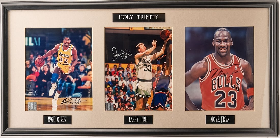 Holy Trinity Framed Autographed NBA Photo Display Johnson Bird Jordan Presentation (1 of 10)