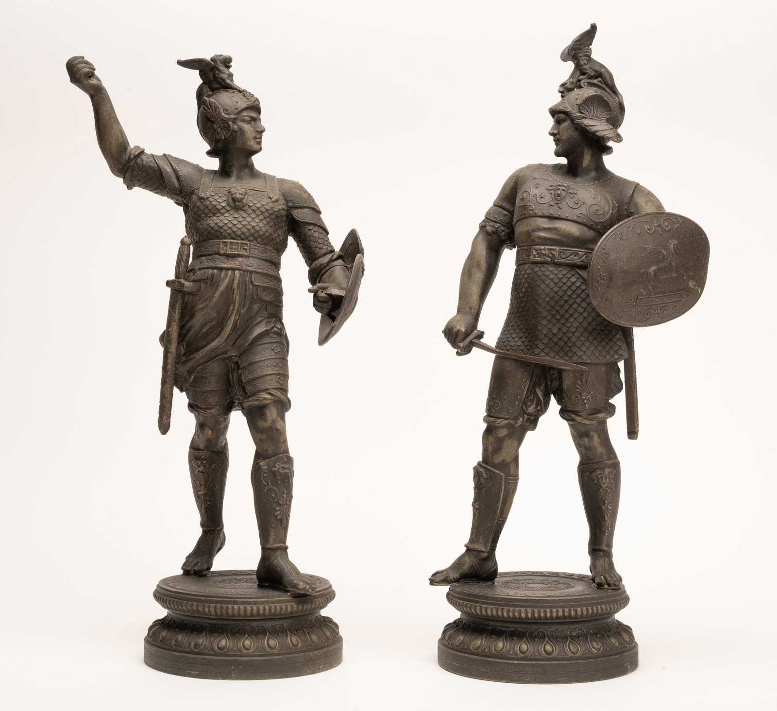 Pair 19th Century Continental Patinated Spelter Classical Warrior Sculpture (1 of 13)