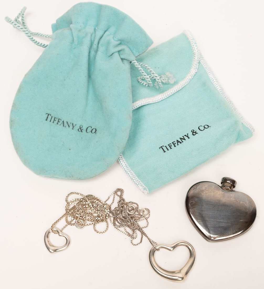 Tiffany & Co Elsa Peretti Sterling Silver Open Heart Necklaces & Heart Travel Perfume Bottle 3Pcs (1 of 11)