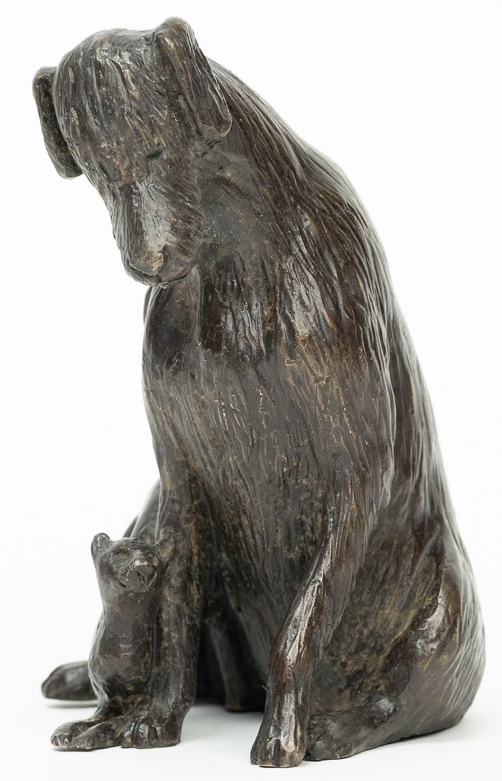 "Affection" Bronze Labrador Retriever & Cat Signed Illegibly: "Affection" Bronze Labrador Retriever & Cat Signed Illegibly Captures a Tender and Heartwarming Moment Between a Dog and Cat Crafted with Intricate Detail Features a Gentle Long Haired Dog withb Textu
