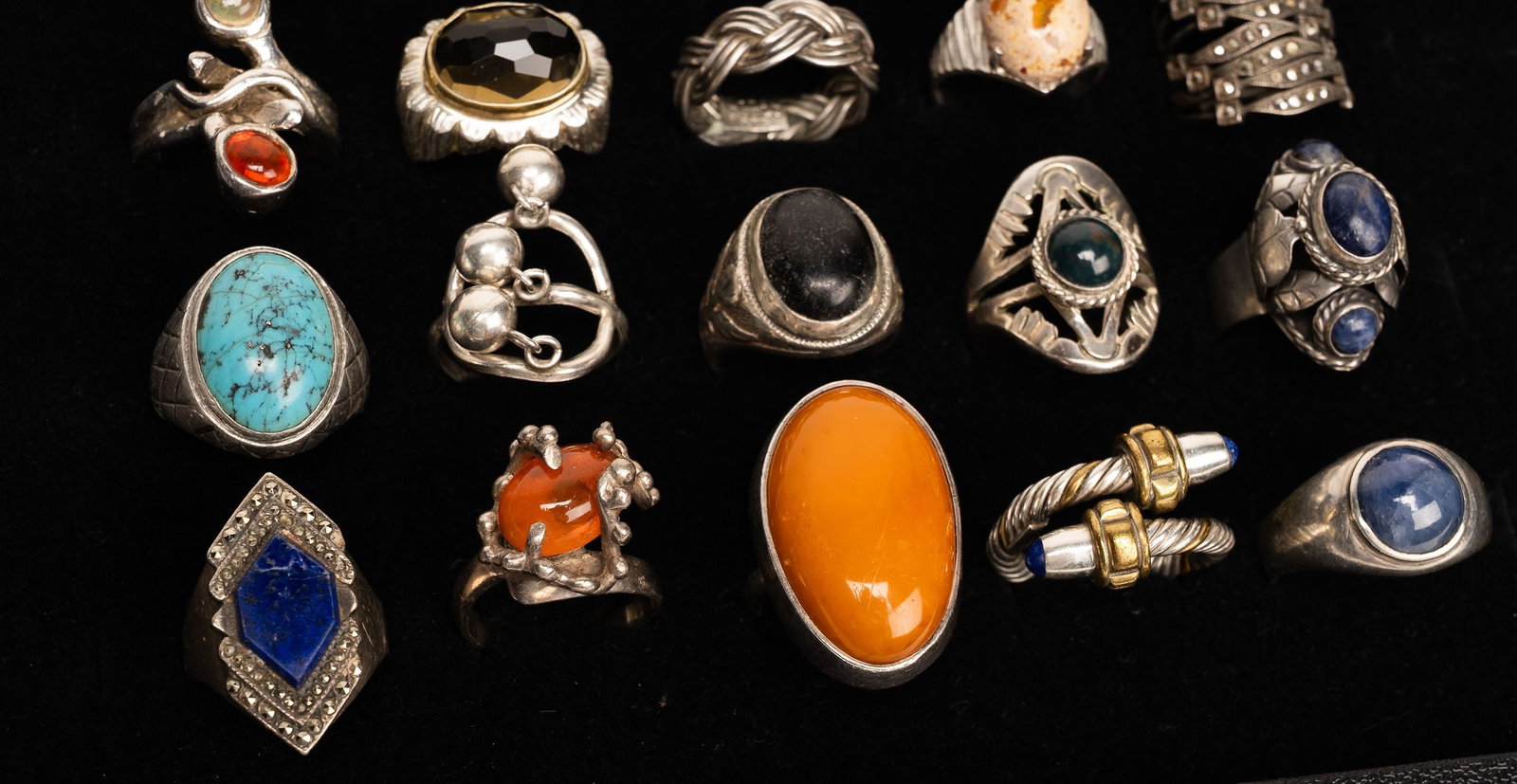 Large Sterling Silver Ring Collection - 6
