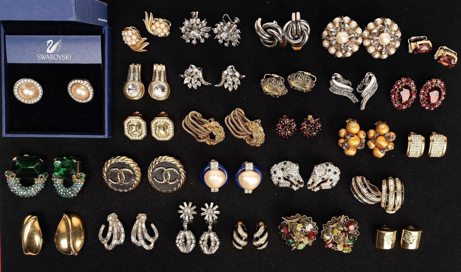Designer Costume Jewelry Clip On Earrings 27 Pcs Valentino Chanel YSL Chr Dior M Haskell Carnegie: Designer Costume Jewelry Clip On Earrings 27 Pairs Signed by Designers such as: Valentino, Chanel, YSL (Yves Saint Laurent), 4x Christian Dior, Miriam Haskell, 2x Hattie Carnegie, Kenneth Jay Lane,