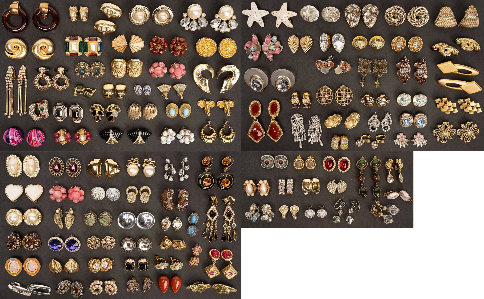 Large Costume Jewelry Clip On Earrings Collection 113 Pairs Trifari Benedikt Joan Rivers Italy Etc (1 of 19)