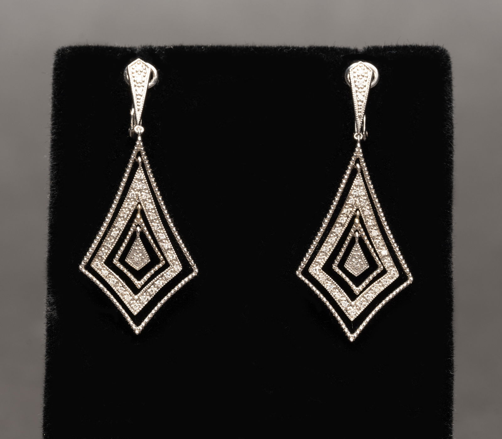 14k White Gold Multi Diamond Dangle Art Deco Earrings (1 of 11)