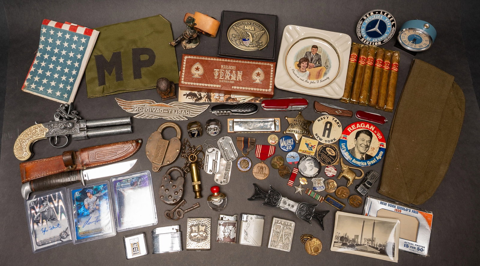Grandpa Dresser Junk Drawer Estate Find Militaria Collectibles: Grandpa's Dresser / Junk Drawer Estate Fnd Collection Grouping Group Lot Militaria Collectibles Filled to the Brim with Hidden Treasures Including but not Limited to an MP Armband and Cap Medals