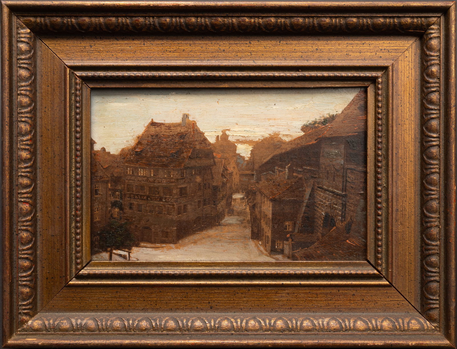 19th c. German Continental School Albrecht Durer House Oil on Board: 19th Century German Continental School Nurnberg Germany Oil on Board Depicting one of the Most Iconic Views in Germany: the Tiergartnertoplatz in Nuremberg with to the Left Standing the Four Story
