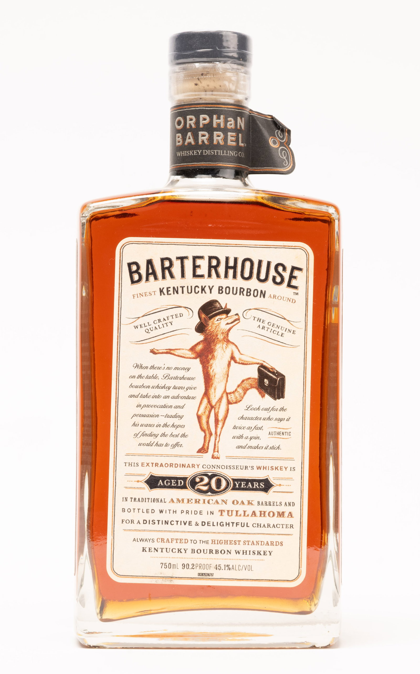Orphan Barrel Aged 20 Years Barterhouse Kentucky Bourbon Whiskey: Orphan Barrel Aged 20 Years Barterhouse Kentucky Bourbon Whiskey 750ml ( 25.4 Fl.Oz ) 90.2 Proof 45.1 % Alc/ Vol Sealed Unopened Bottle Limited Edition of Extraordinary Connoisseur's Whisky Features