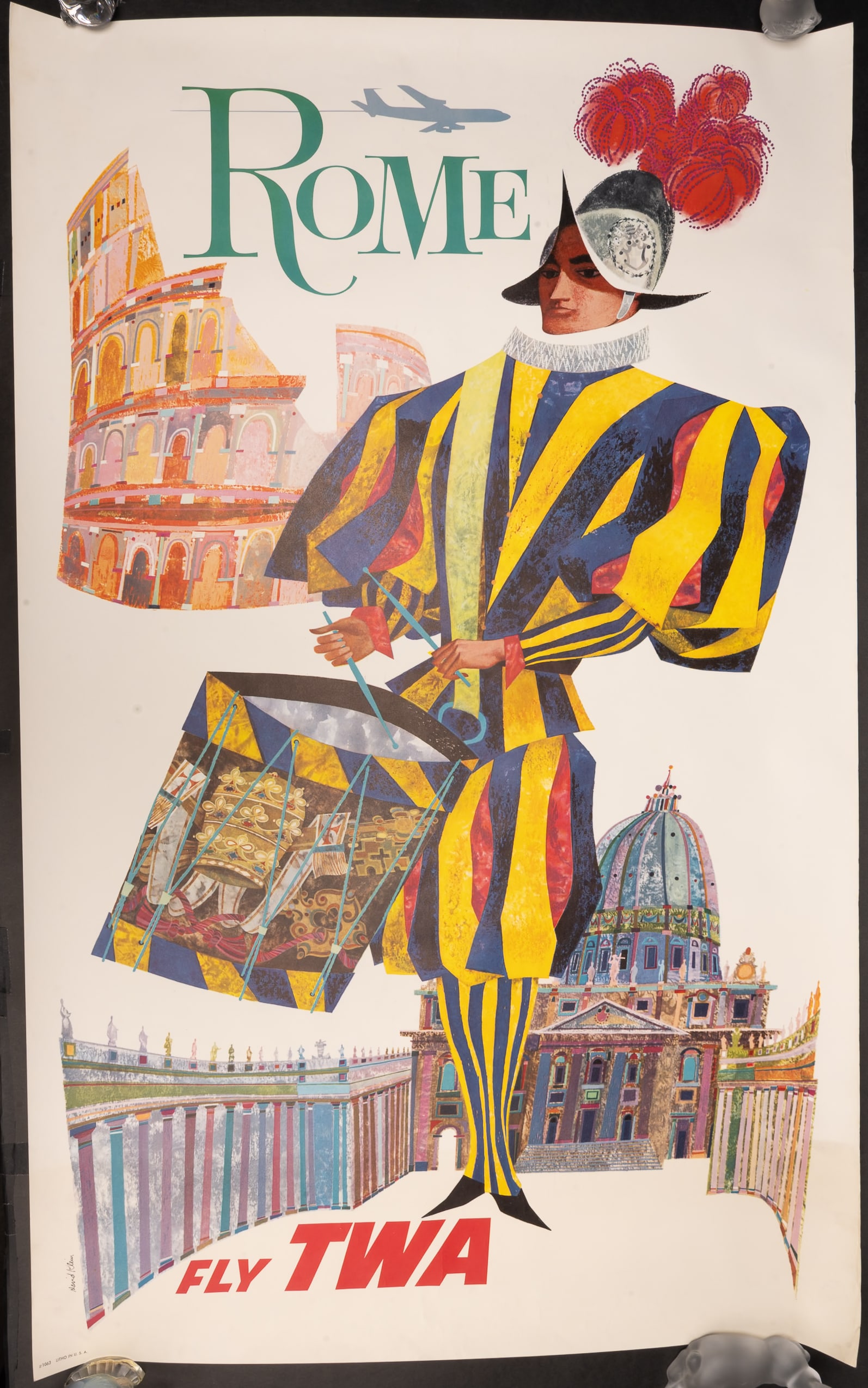 David Klein ( America 1918-2005) Fly TWA Rome 1960s Poster (1 of 3)