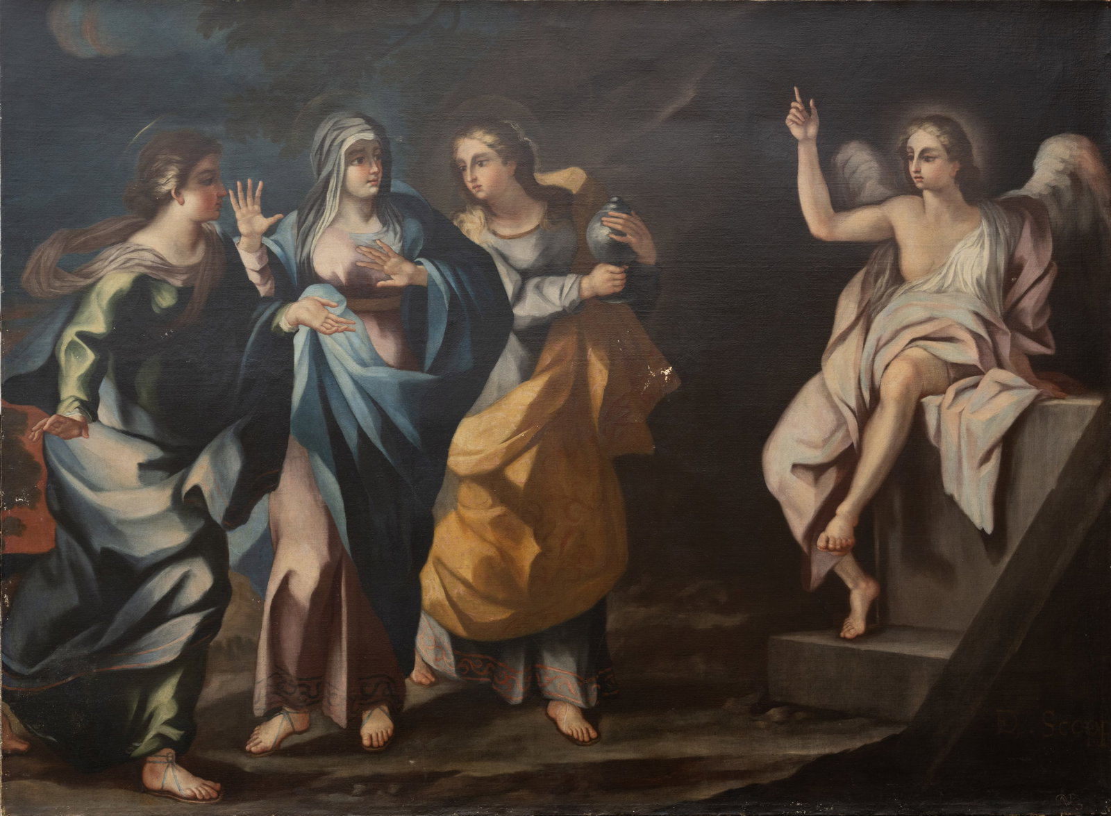 16th C Old Master " Holy Women at Christ's Tomb" Oil on Canvas After A Caracci 7.2Ft x 5.3Ft (1 of 13)