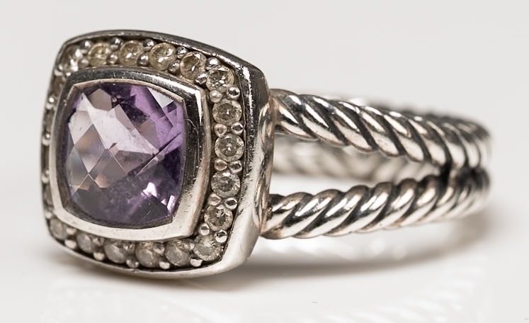 David Yurman Petite Albion Sterling Silver Amethyst Pave Diamond Ring (1 of 9)