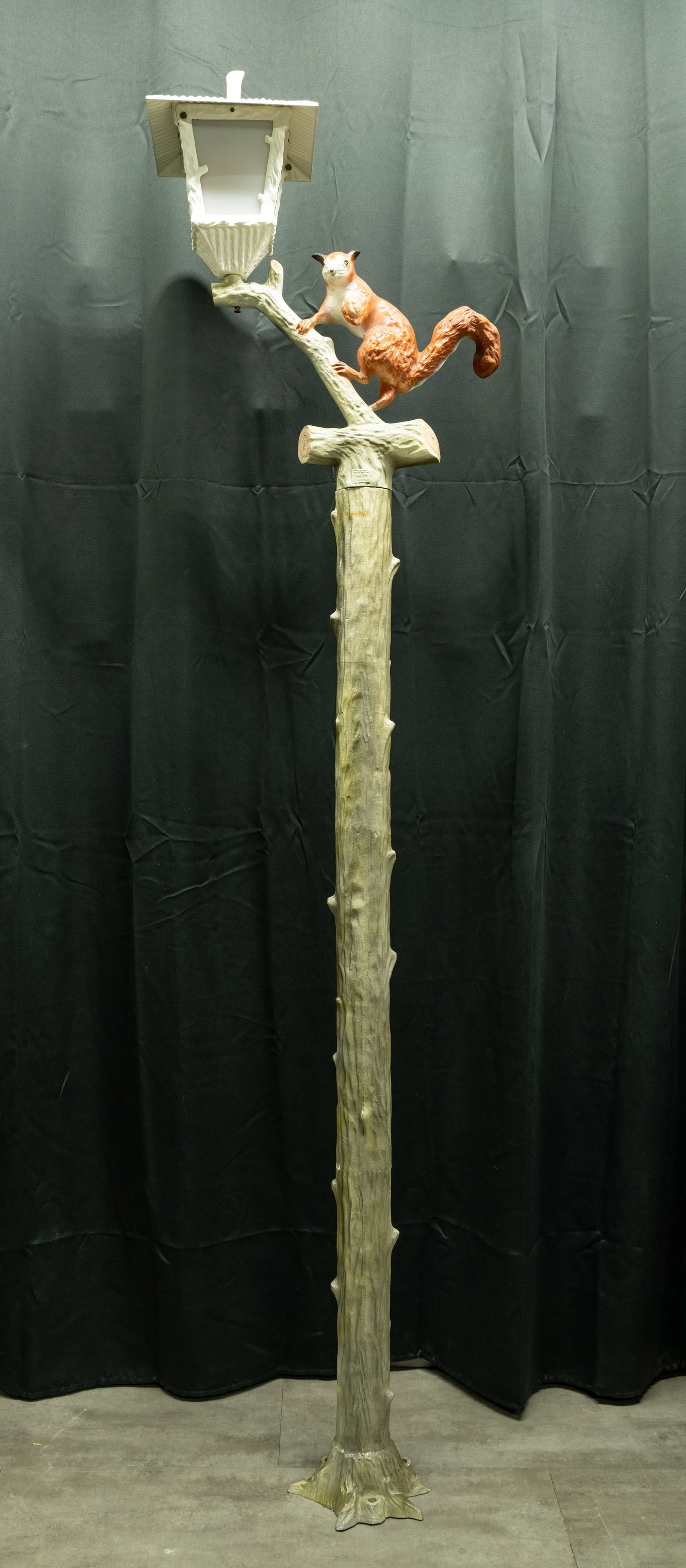 Frank Dini Co Squirrel Cast Aluminum Light Post: Frank Dini Co. Italian Squirrel Sculpture Cold Painted Cast Aluminum Light Lamp Post circa 1950s with Original paint glass eyes Makers mark Made in Italy 87" Height 20 1/2" Length Whimsical Folk art