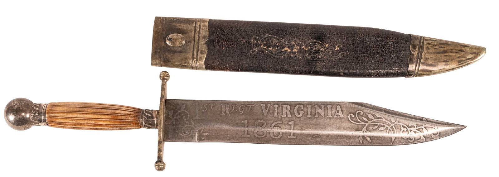 1861 1st Regiment VA Civil War Presentation Etched Bowie Knife & Scabbard Named (1 of 9)