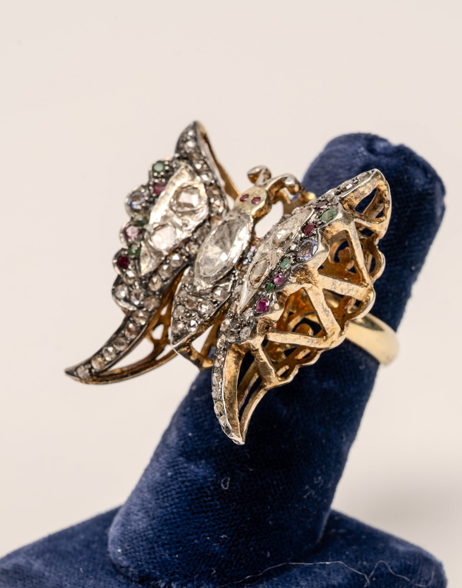 Polki Diamond & Multi Gem Butterfly Statement Ring - 7