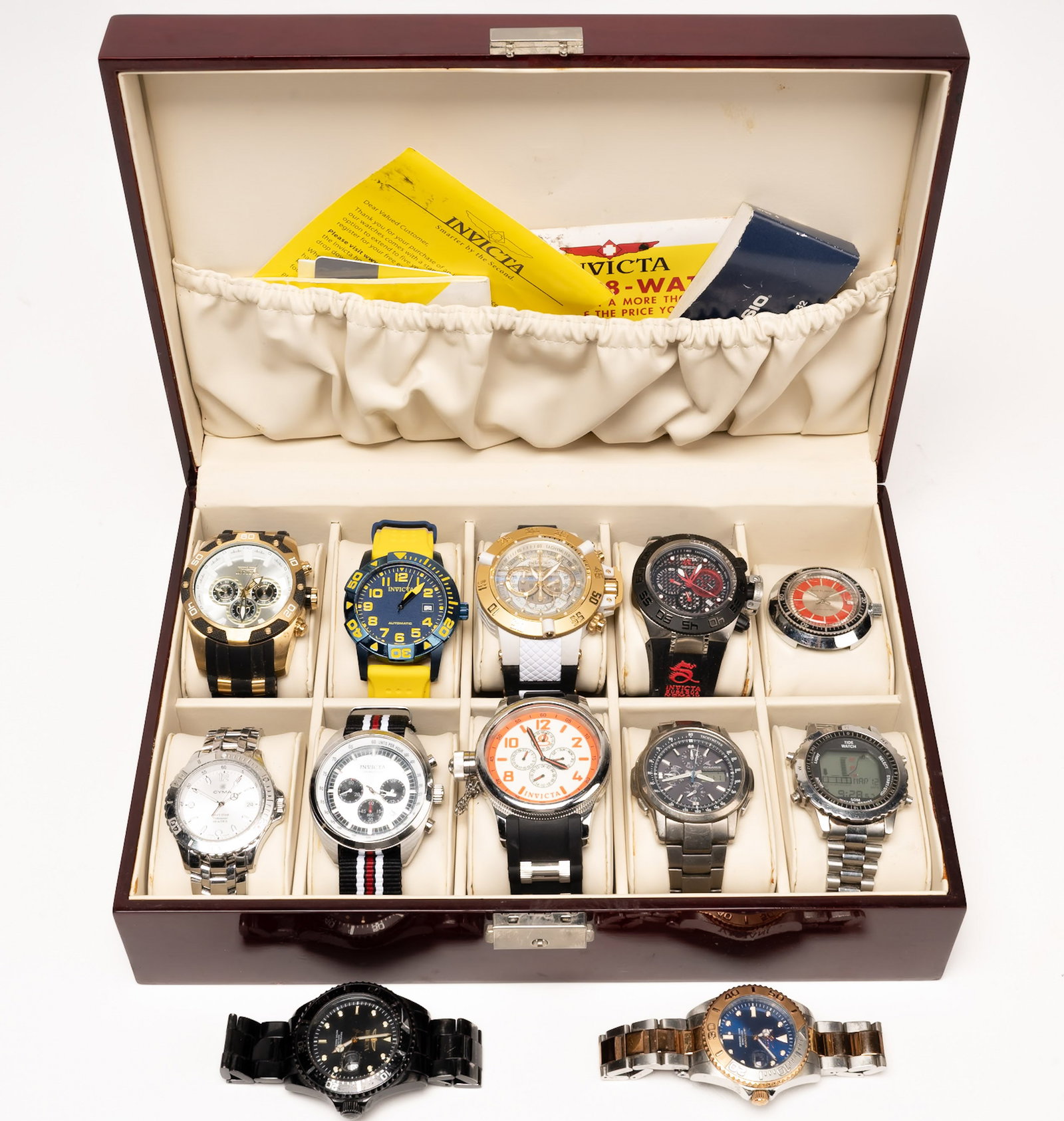 Divers Watch Collection Casio Oceanus Manta Shetland Ufo Cyma Navy Star Invicta Tide Watch: Diver Wrist Watch Collection of 12 Pieces in Watch casdewith Key as Found Including : Casio Oceanus Manta, Rare Shetland Ufo, Cyma Navy Star, Tide Watch, 8x Invicta: Invicta Coalition Forces Model No