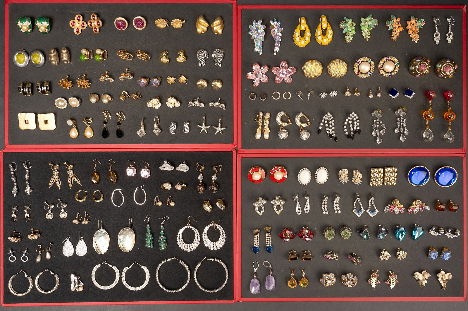 Large Costume Jewelry Clip On Earrings Collection 100 Pairs Coro Trifari Lisner Panetta Etc: Large Costume Jewelry Clip on Earrings Collection of 100 Pairs Each with Backings Including Signed Pieces: 2x Coro Trifari Karu Arke Inc Panetta Baublebar Jomaz Lisner Laura Vogel Sarah Cov Star 3x Mo