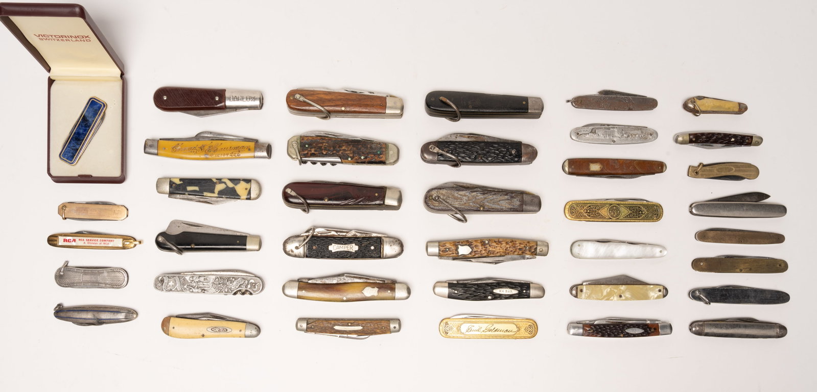 Large Vintage Pocket Knife Collection Sterling 800 Silver etc: Large Vintage Folding Pocket Knives Collection Featuring Collector Knives Including Multiple Victorinox Swiss Army Knives Harley-Davidson Commemorative Knife Ramrod II Folding Knife Hoffritz Folding K