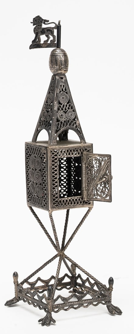 18th c. Polish Judaic Sterling Silver Filigree Lion Besamin Tower (1 of 8)