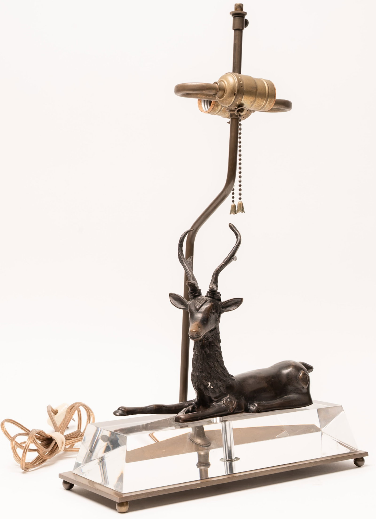 Modern Reclining Stag Figural Table Lamp with Solid Lucite Base - 2