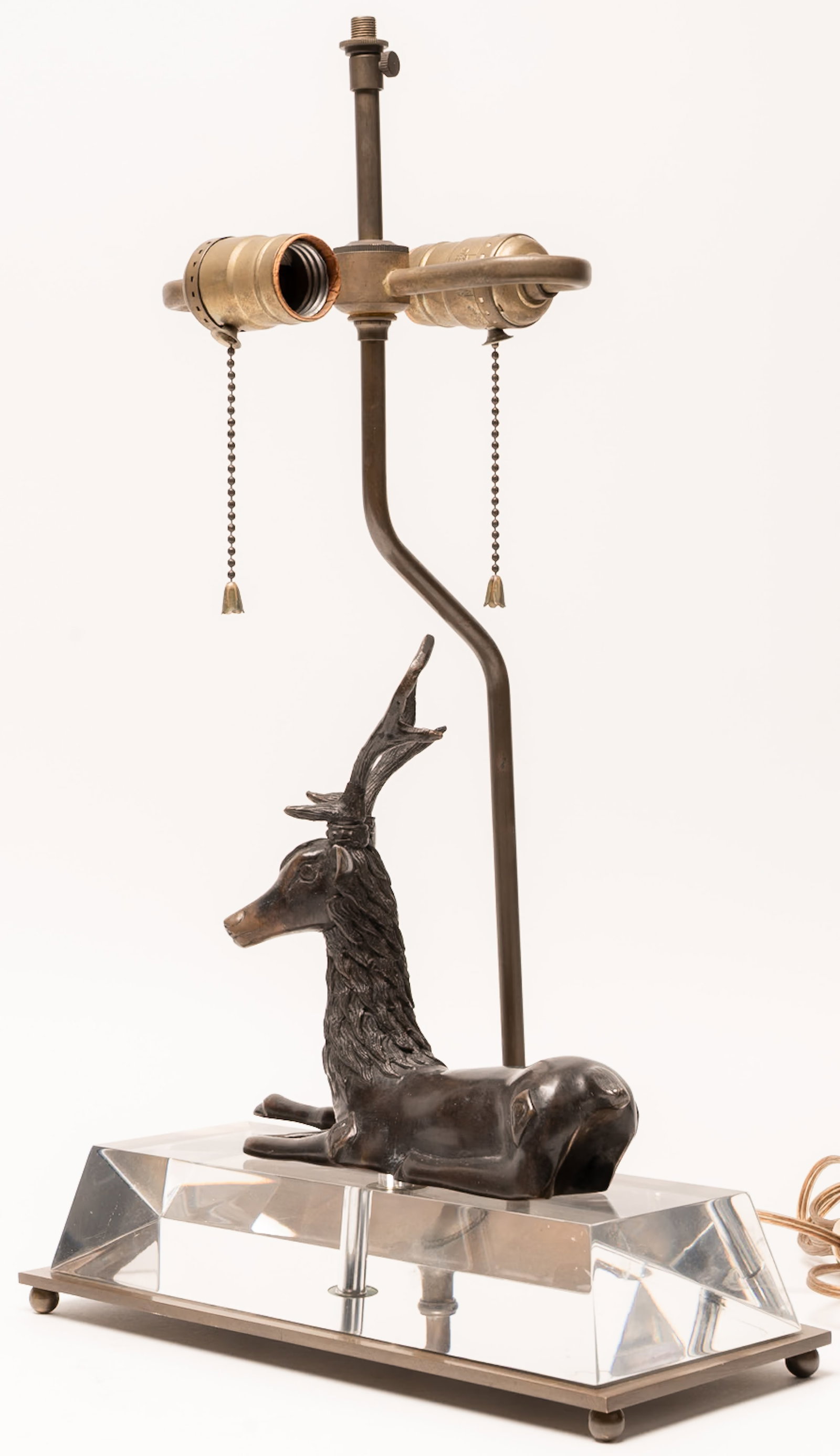 Modern Reclining Stag Figural Table Lamp with Solid Lucite Base - 3