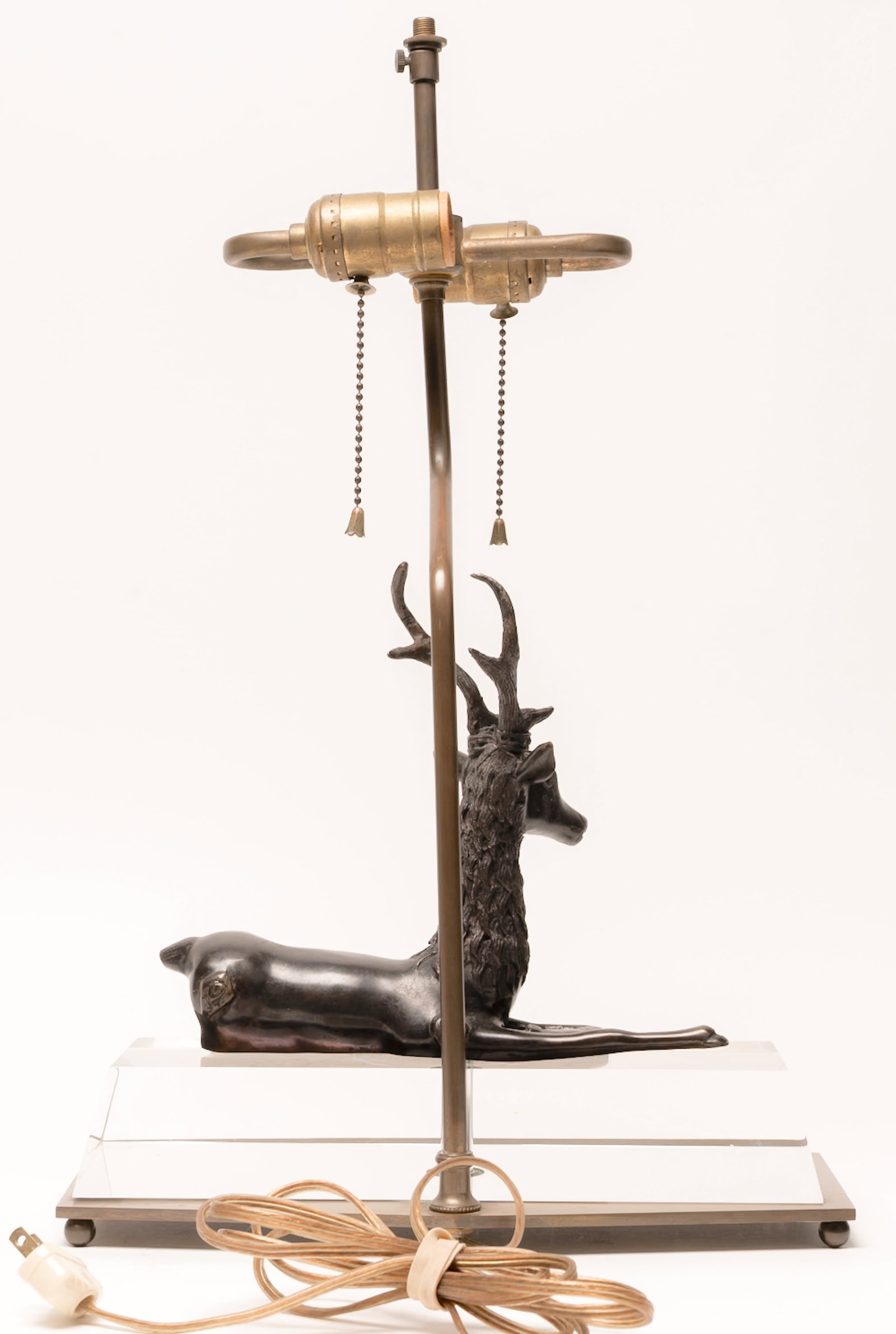 Modern Reclining Stag Figural Table Lamp with Solid Lucite Base - 4