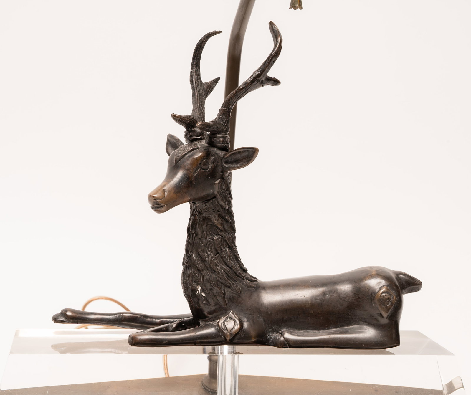 Modern Reclining Stag Figural Table Lamp with Solid Lucite Base - 5