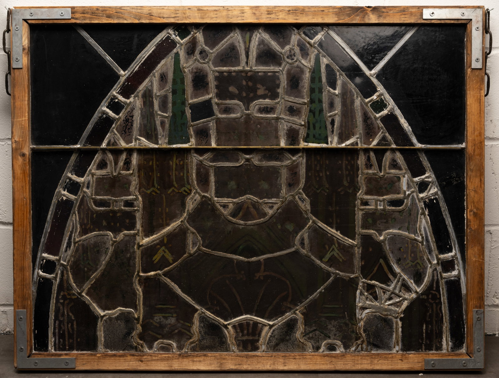 Gothic Revival Hand Painted Stained Glass Cathedral Transom Window Architectural Panel (1 of 8)