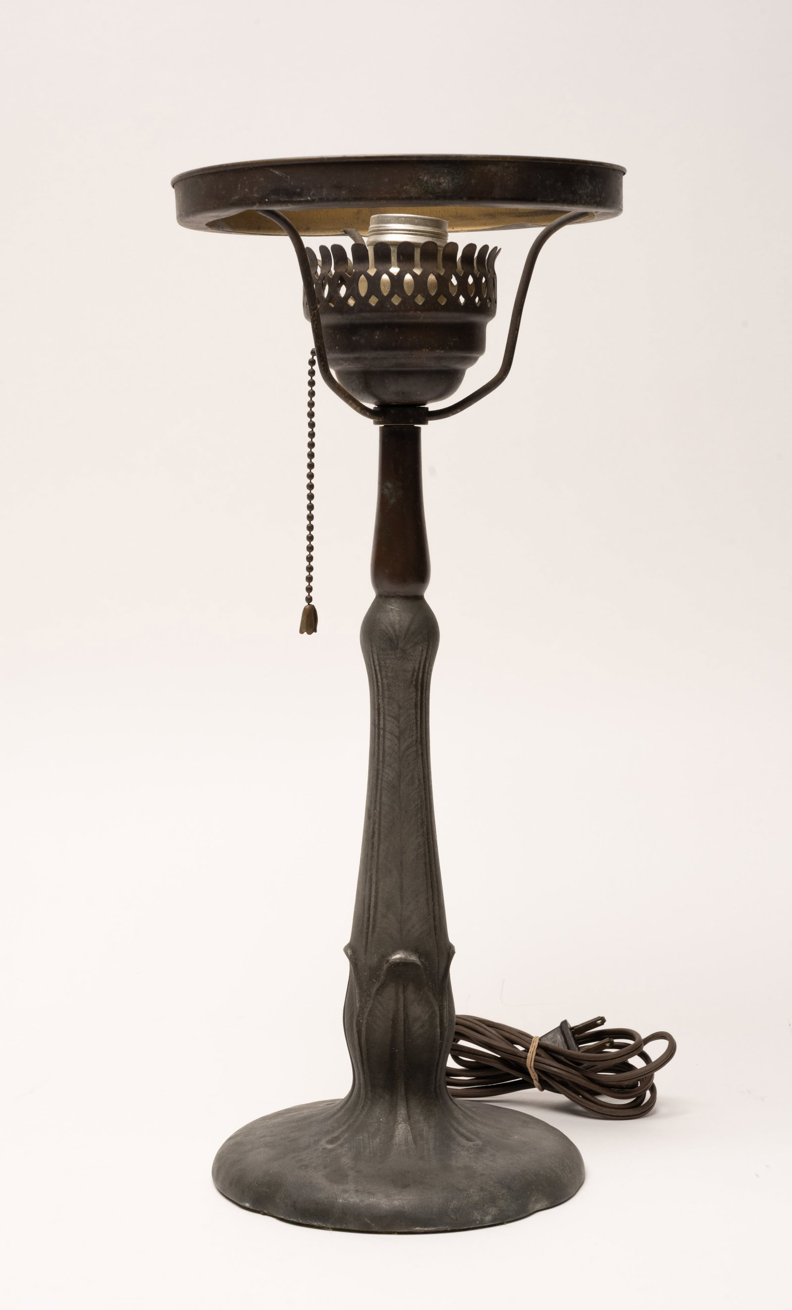 Handel Art Nouveau "Water Lily" Table Lamp Signed: Handel Art Nouveau " Water Lily " Table Lamp Circa 1910 Features Modeled Column Base Sculpted in an Organic Botanical Form with Stylized Lotus Petals or Water Lily Buds that Seamlessly Flare Out into