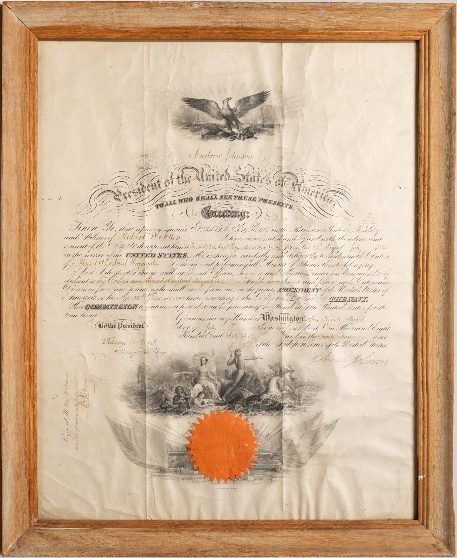 1866 Andrew Johnson Signed US Navy Commission Appointing Robert W. Allen (1 of 6)