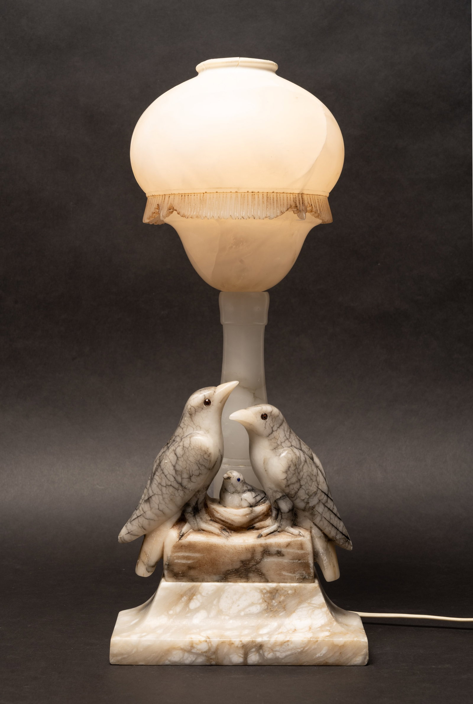 Italian Art Deco Carved Alabaster & Marble Table Lamp (1 of 9)